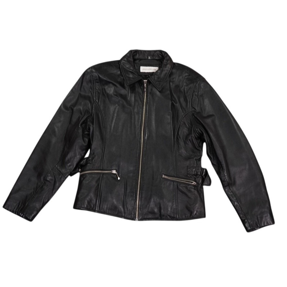 Jones New‎ York Leather Jacket Womens Large Black Motorcycle Biker City
